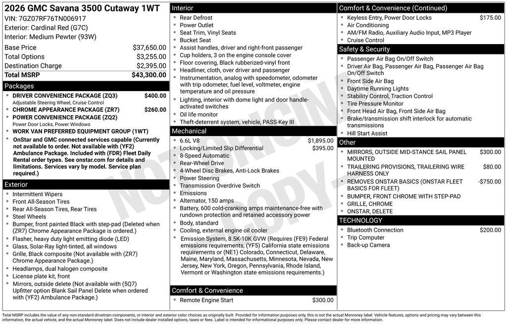 2026 GMC Savana Cutaway 3500 1WT
