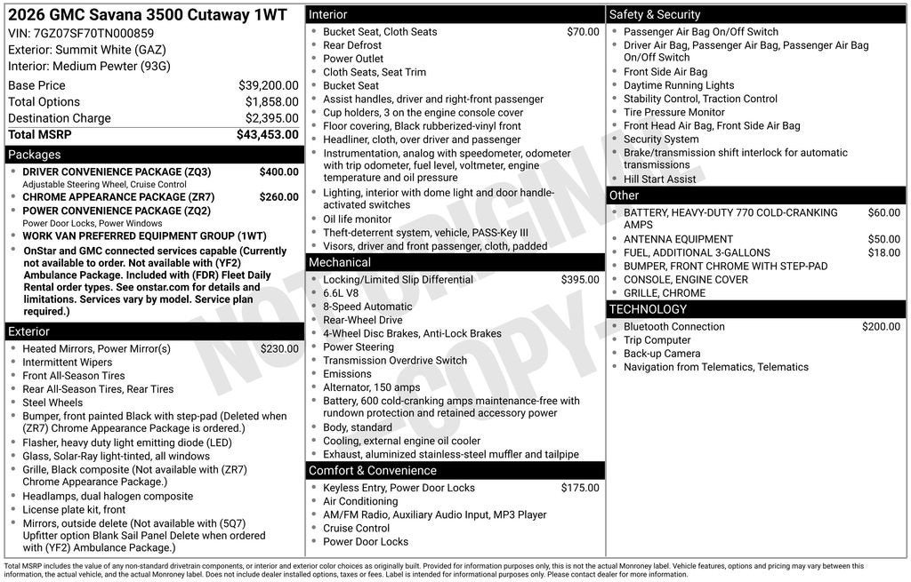 2026 GMC Savana Cutaway 3500 1WT