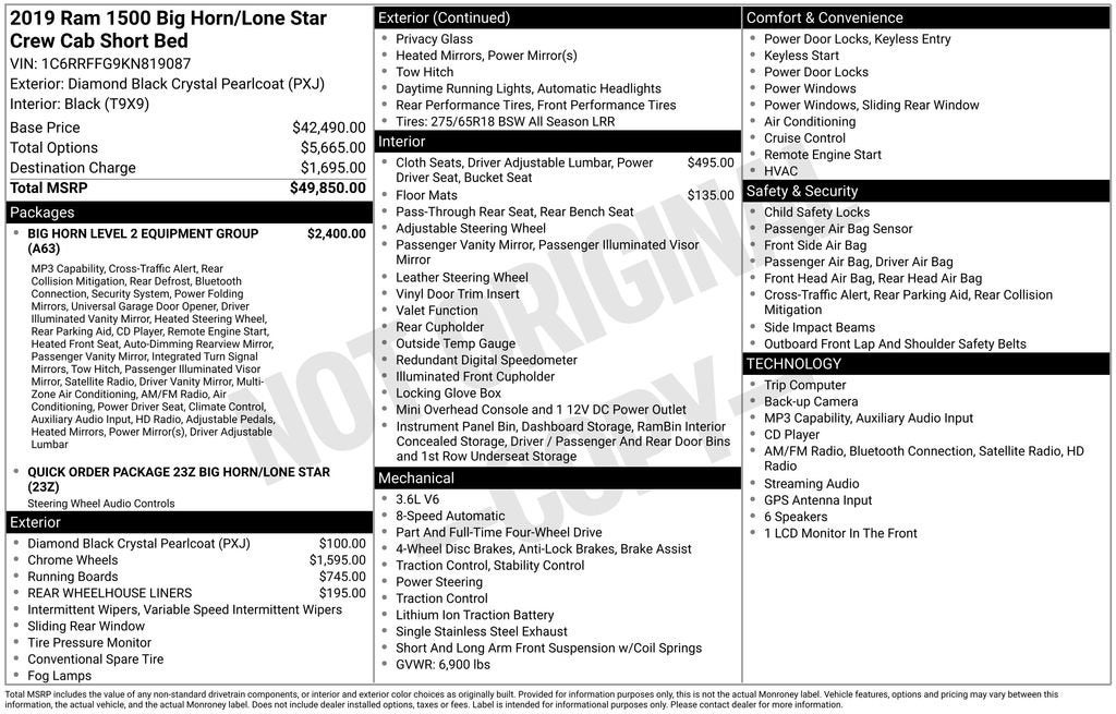 2019 RAM 1500 Big Horn/Lone Star Crew Cab 4x4 5'7" Box