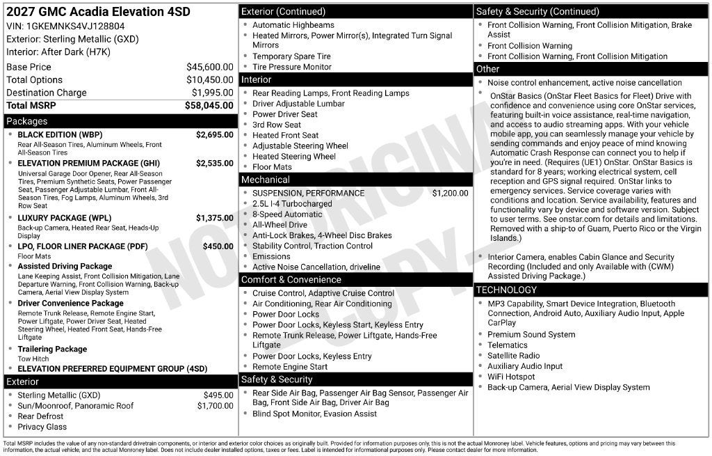 2027 GMC Acadia Elevation