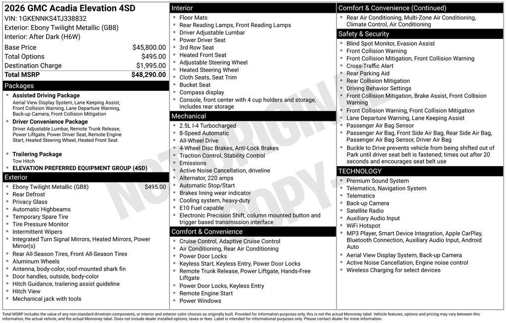 2026 GMC Acadia Elevation