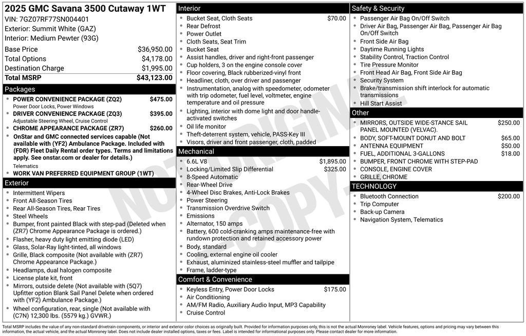 2025 GMC Savana Cutaway 3500 1WT
