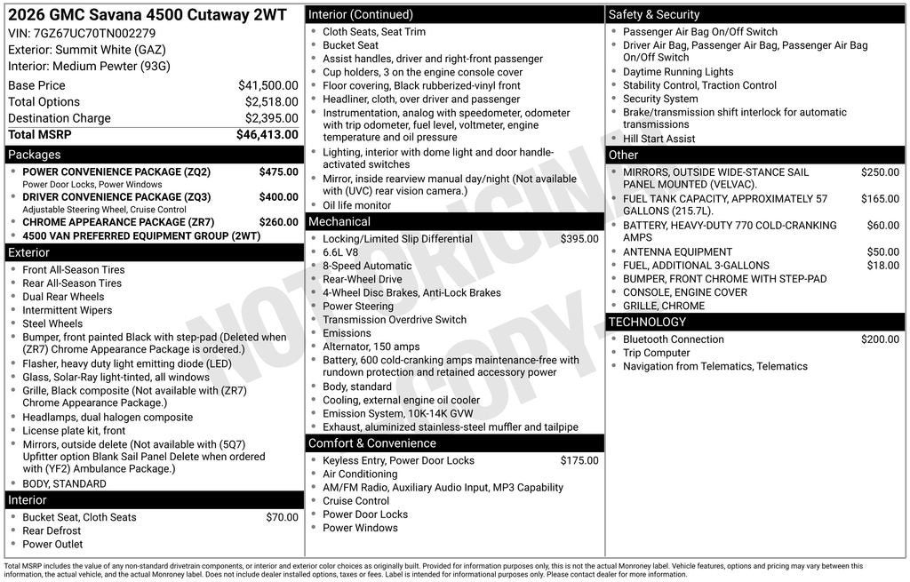 2026 GMC Savana Cutaway 4500 2WT
